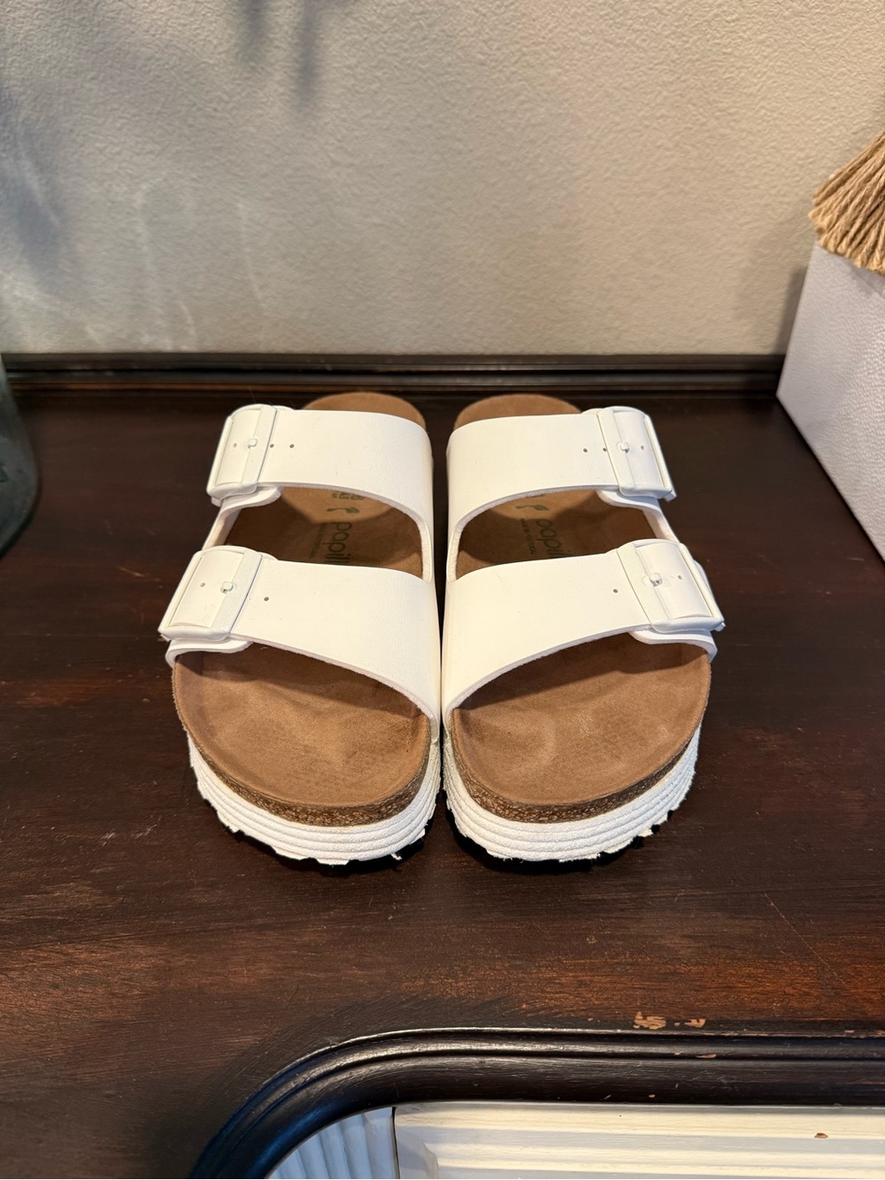 Birkenstock White Double Strap Platform Sandals